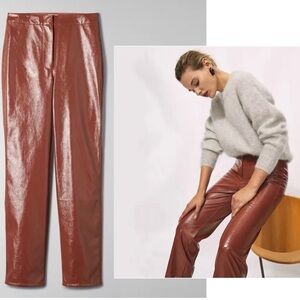 Aritzia Wilfred Rust brown tempest high rise vinyl pants high waisted Sz 4 NWOT